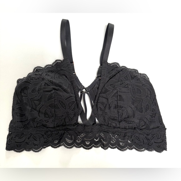 aerie Black Lace Strappy Bralette Pullon Removable Padded Adjustable Straps XL - Picture 4 of 7